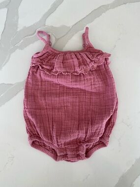City Mouse Pink Organic Cotton Muslin Ruffle Sleeveless Romper 6-9 Months
